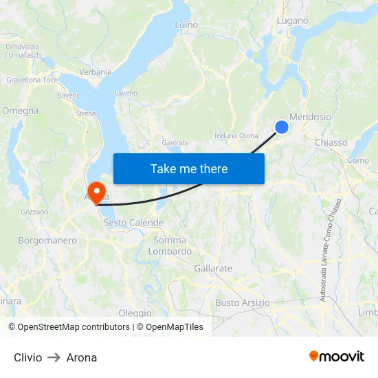 Clivio to Arona map