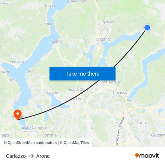 Carlazzo to Arona map