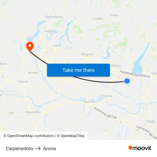 Carpenedolo to Arona map