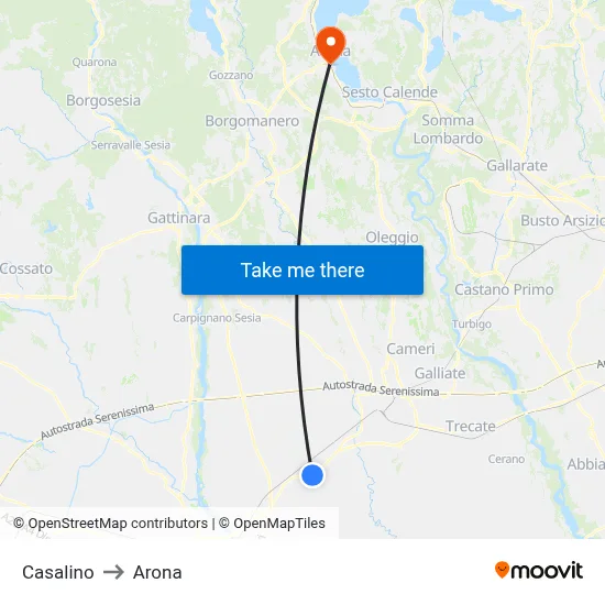 Casalino to Arona map