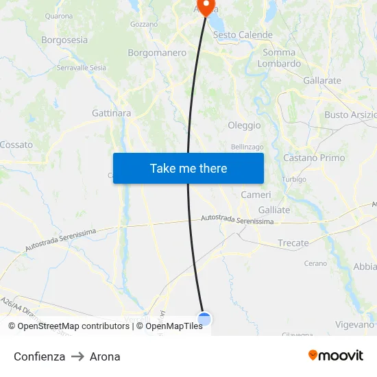 Confienza to Arona map