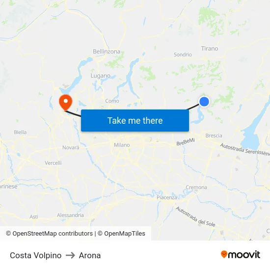 Costa Volpino to Arona map