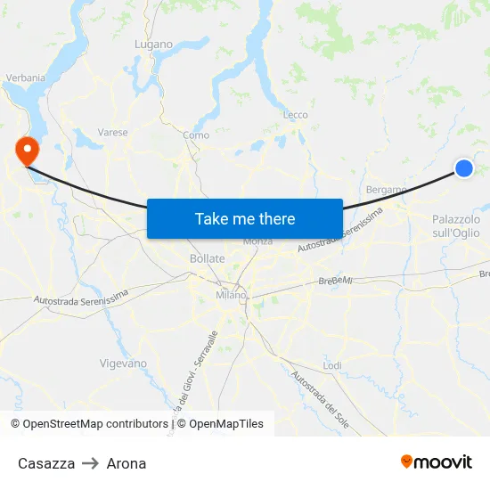 Casazza to Arona map