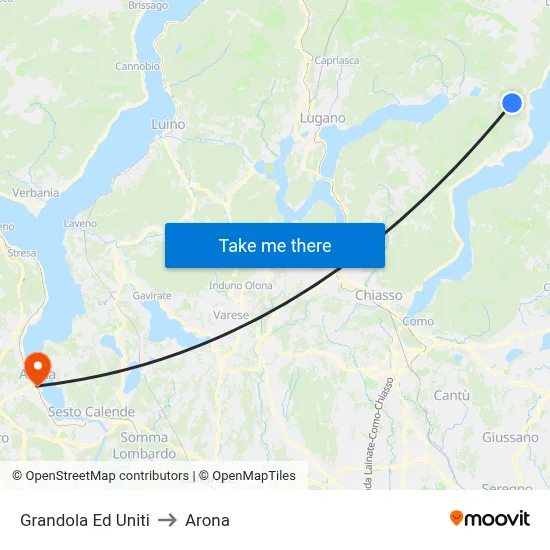 Grandola Ed Uniti to Arona map