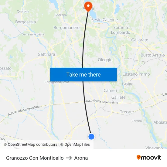 Granozzo Con Monticello to Arona map