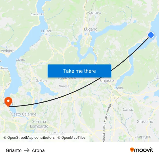 Griante to Arona map