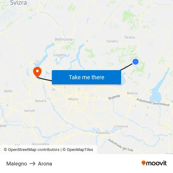 Malegno to Arona map