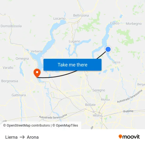 Lierna to Arona map
