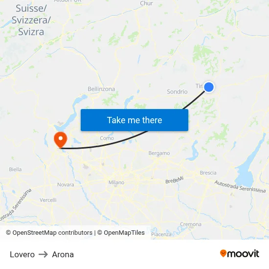 Lovero to Arona map