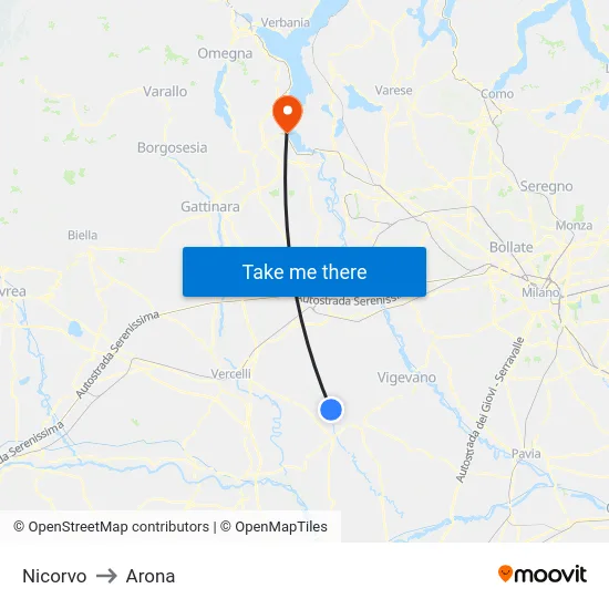 Nicorvo to Arona map