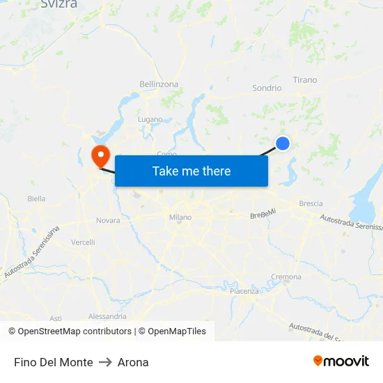 Fino del Monte to Arona map
