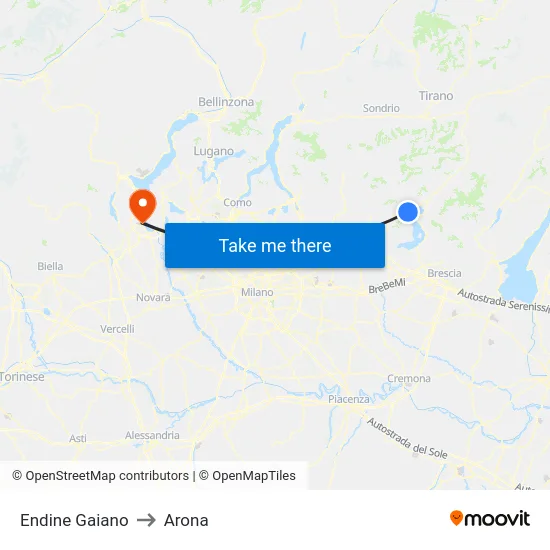 Endine Gaiano to Arona map