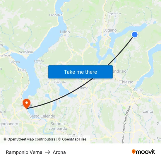 Ramponio Verna to Arona map