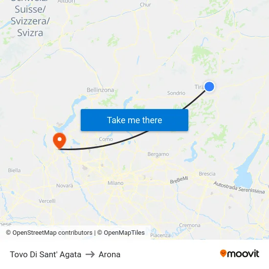 Tovo di Sant'Agata to Arona map