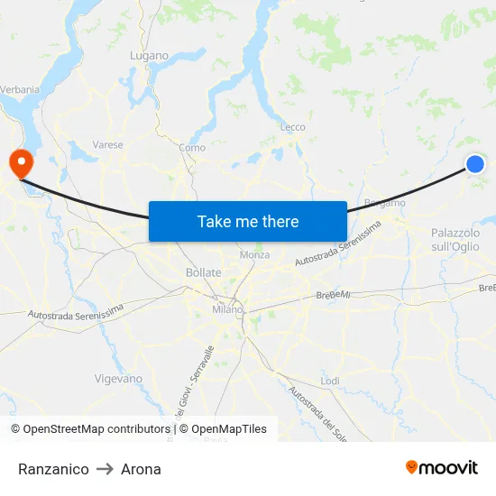 Ranzanico to Arona map