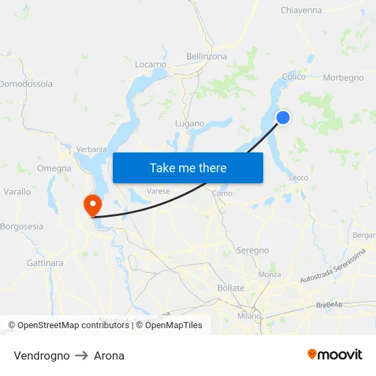 Vendrogno to Arona map