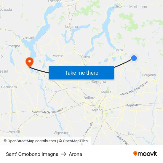 Sant' Omobono Imagna to Arona map