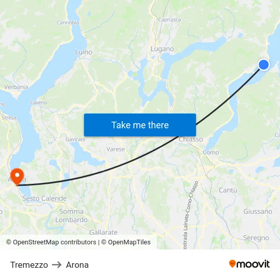 Tremezzo to Arona map
