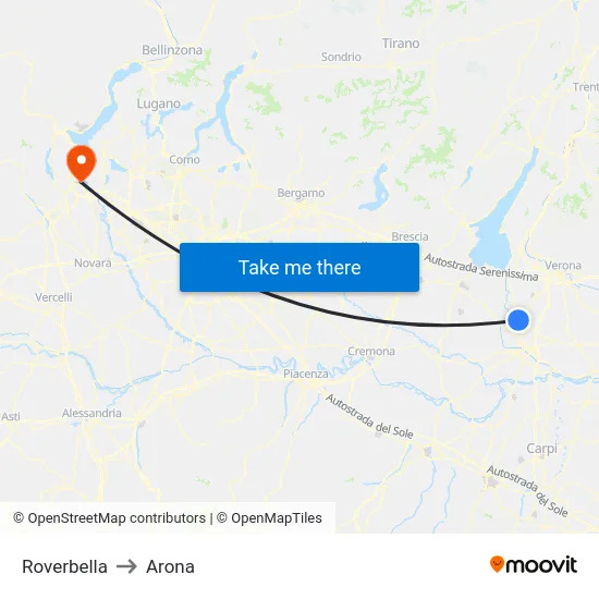 Roverbella to Arona map