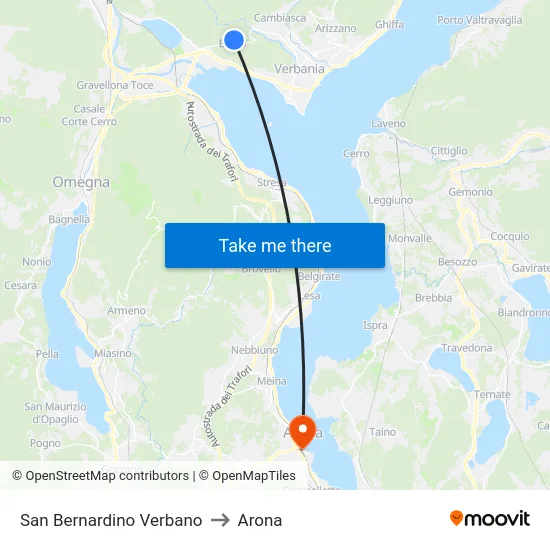 San Bernardino Verbano to Arona map