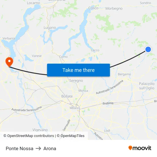 Ponte Nossa to Arona map