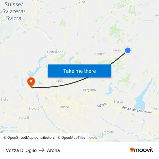 Vezza D' Oglio to Arona map