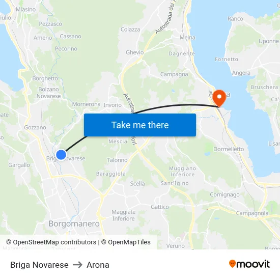 Briga Novarese to Arona map