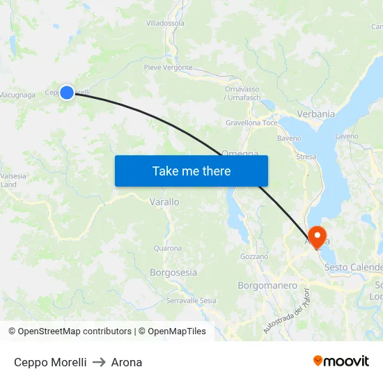 Ceppo Morelli to Arona map