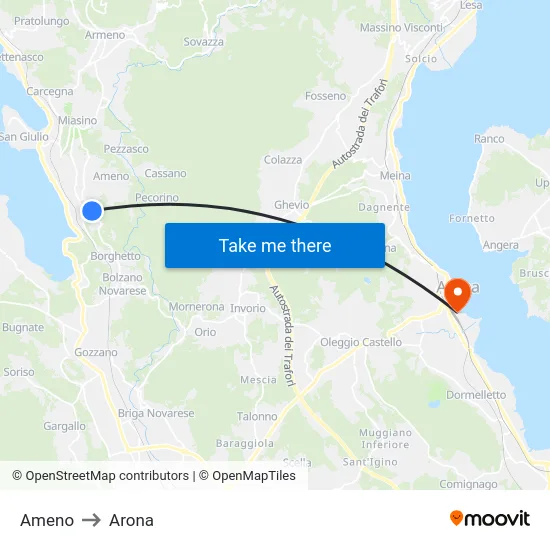 Ameno to Arona map