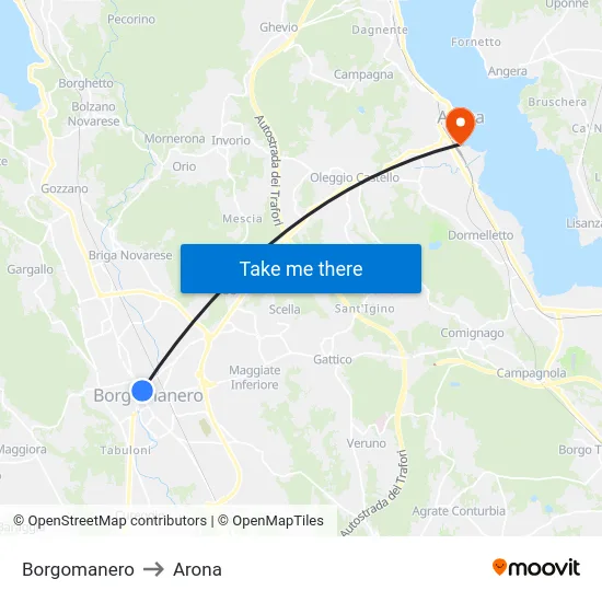 Borgomanero to Arona map