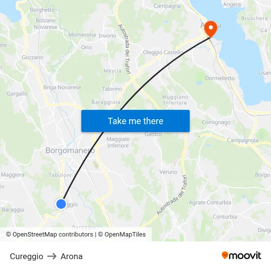 Cureggio to Arona map