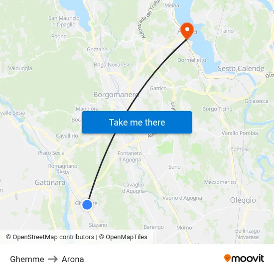 Ghemme to Arona map