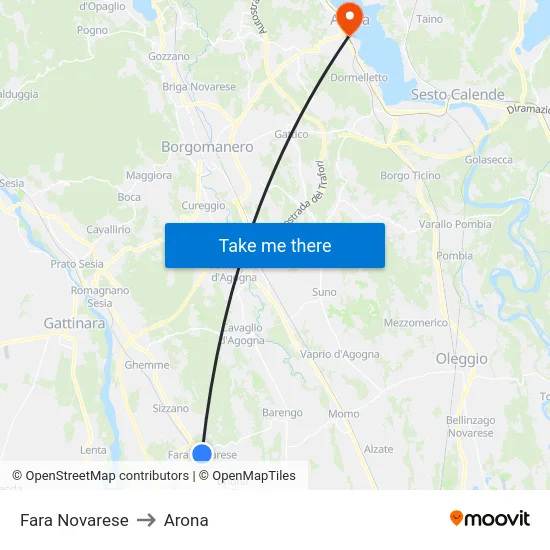 Fara Novarese to Arona map