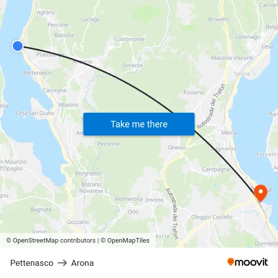 Pettenasco to Arona map