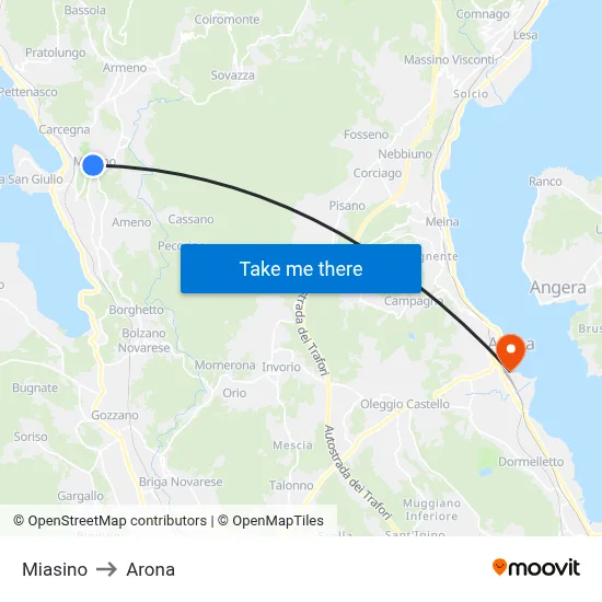 Miasino to Arona map