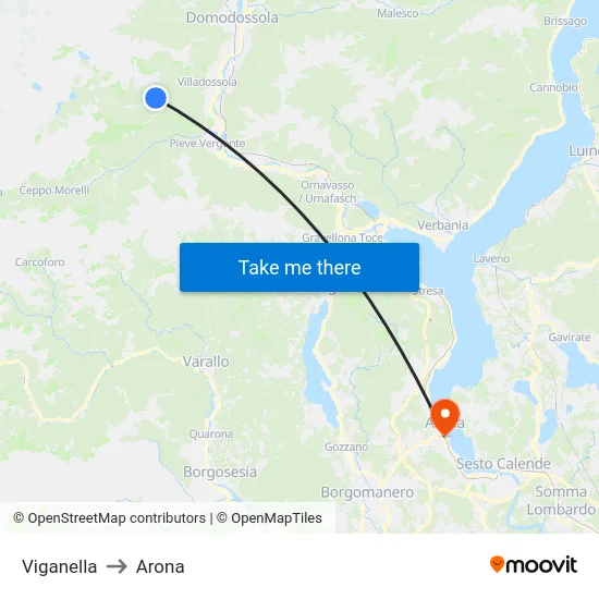 Viganella to Arona map