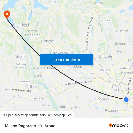 Milano Rogoredo to Arona map