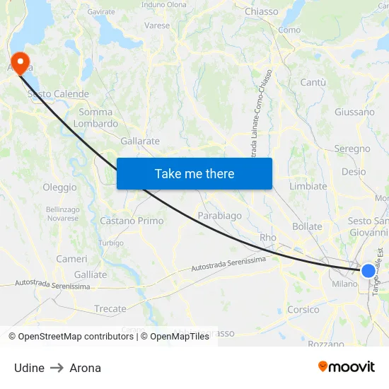 Udine to Arona map