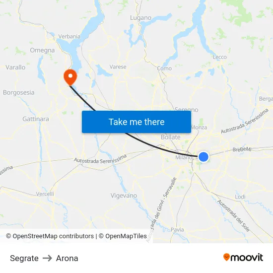 Segrate to Arona map