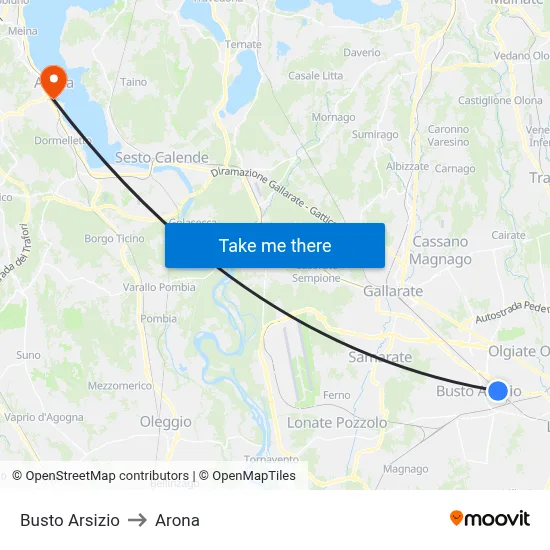 Busto Arsizio to Arona map