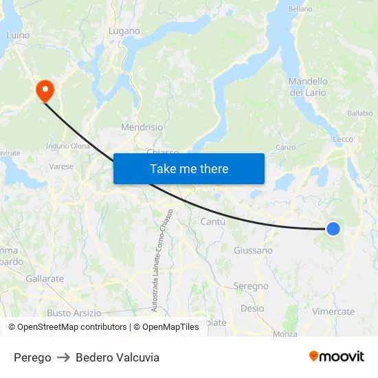 Perego to Bedero Valcuvia map