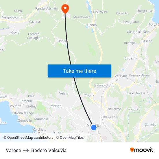 Varese to Bedero Valcuvia map