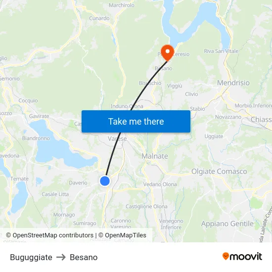 Buguggiate to Besano map