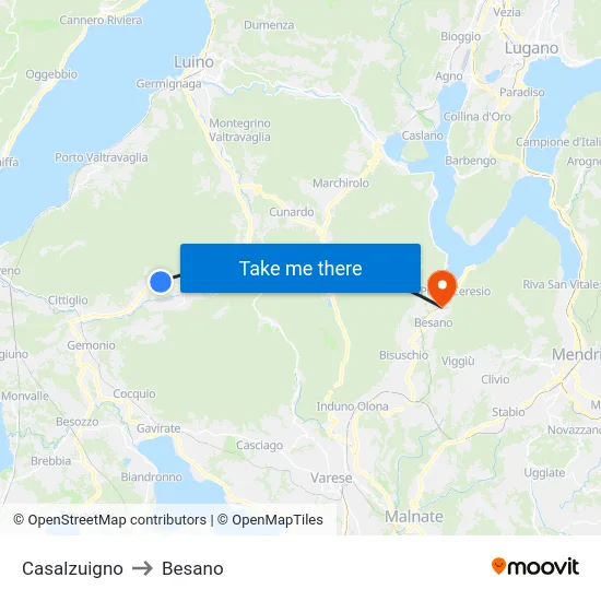 Casalzuigno to Besano map