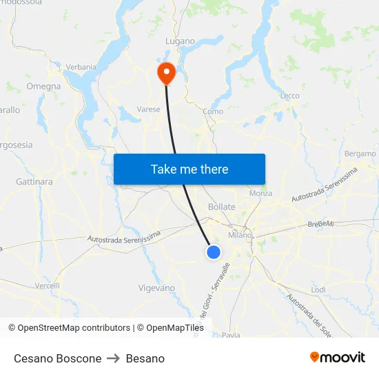 Cesano Boscone to Besano map