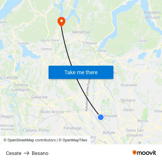 Cesate to Besano map
