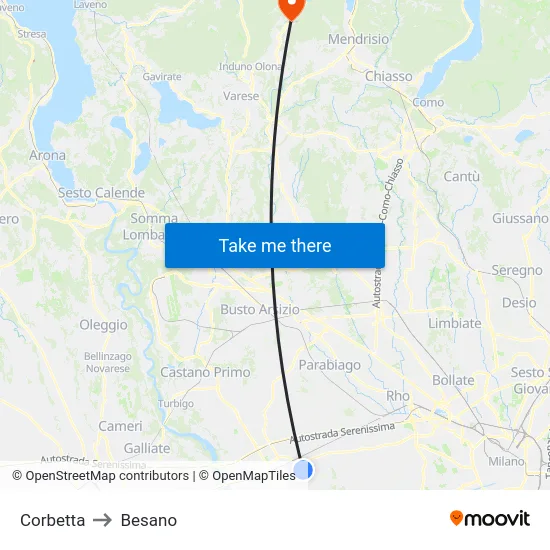 Corbetta to Besano map