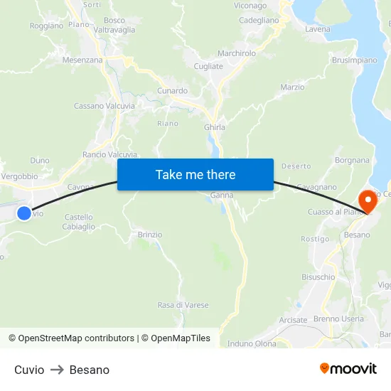 Cuvio to Besano map
