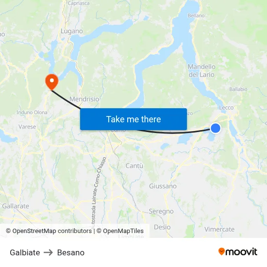 Galbiate to Besano map