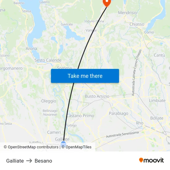 Galliate to Besano map